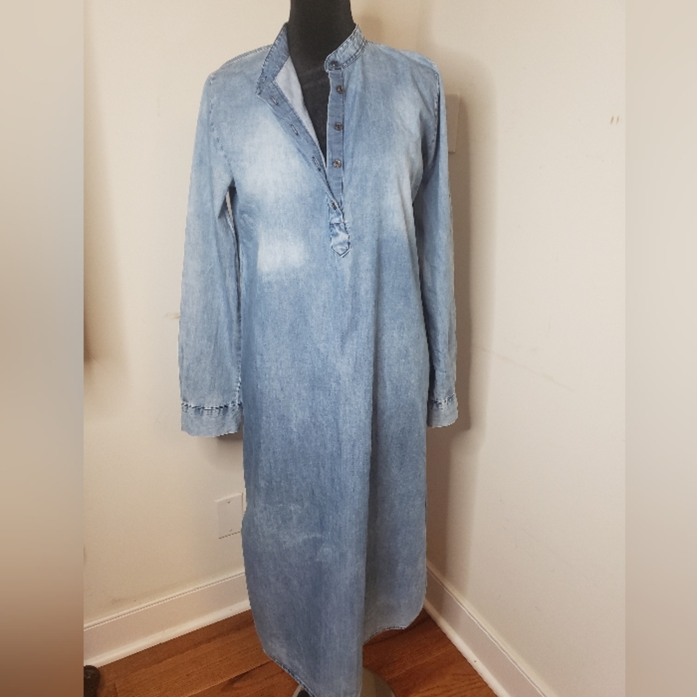 Light Blue Denim Long Sleeve Dress